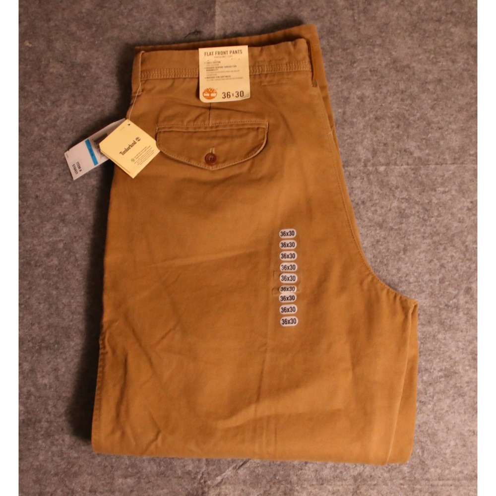 Timberland Men's Flat Front Pants Brown Old English Chinos 36x30 516431 NWT - Picture 2 of 5